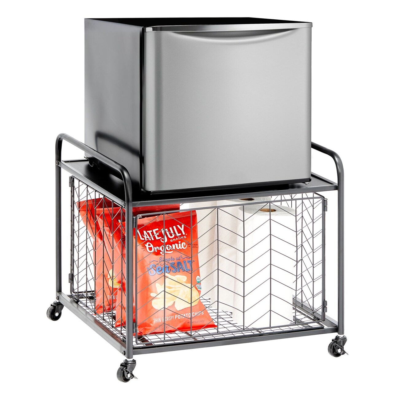 mDesign Small Portable Mini Fridge Storage Cart with Wheels and Handles